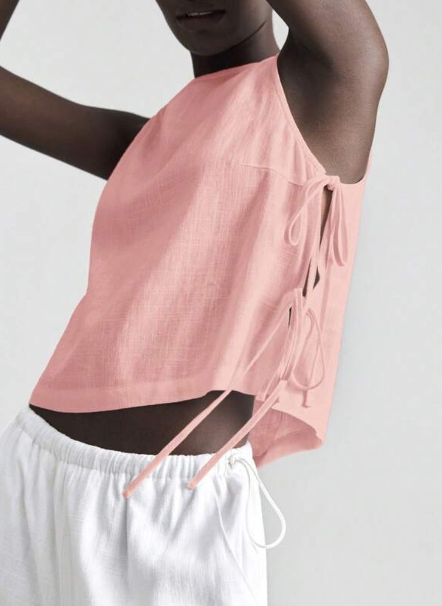 Women’s Sleeveless T-Shirt with Side Tie – Linheir