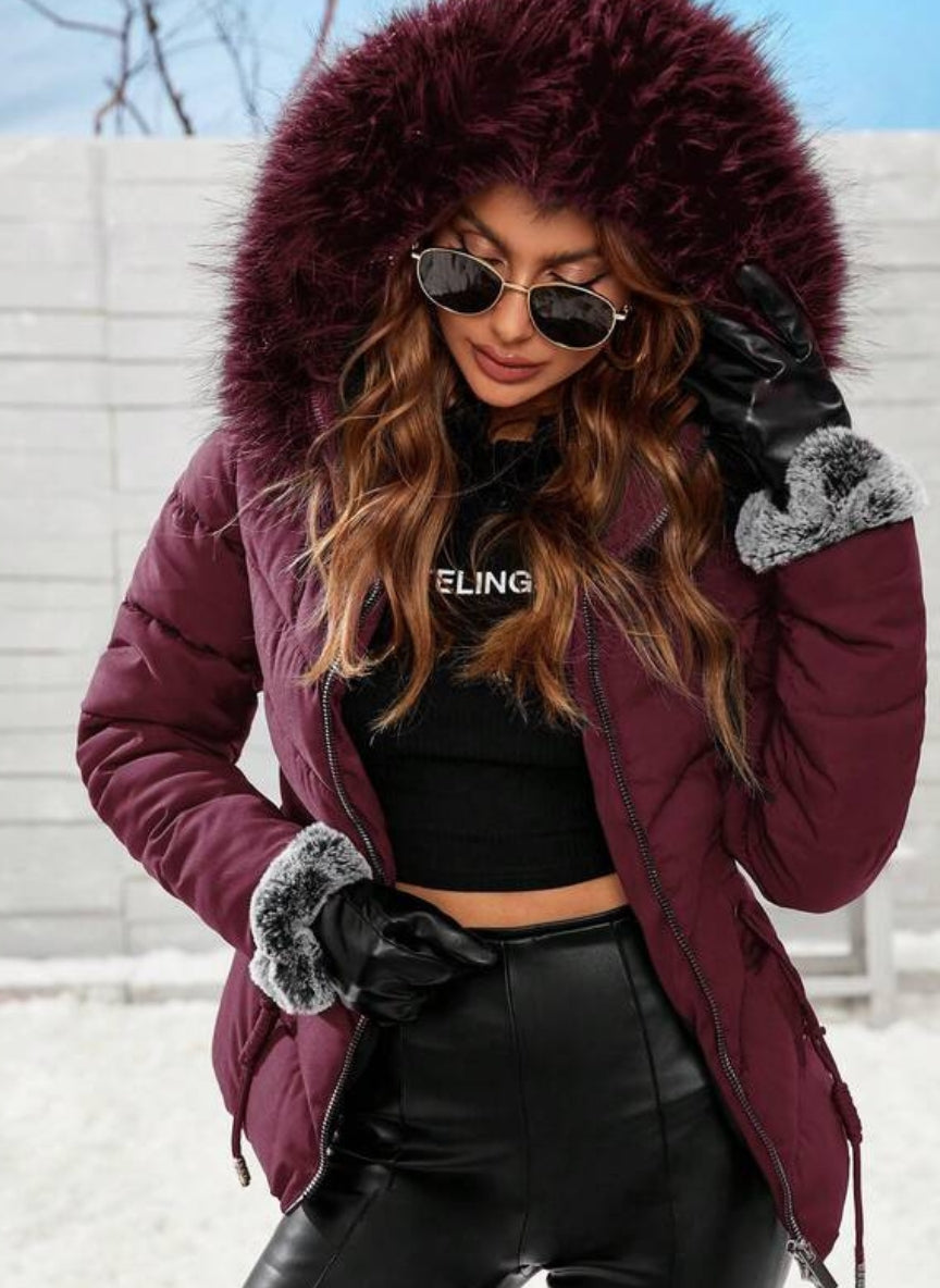 Women's Quilted Jacket with Zipper and Padded Hood – Linheir