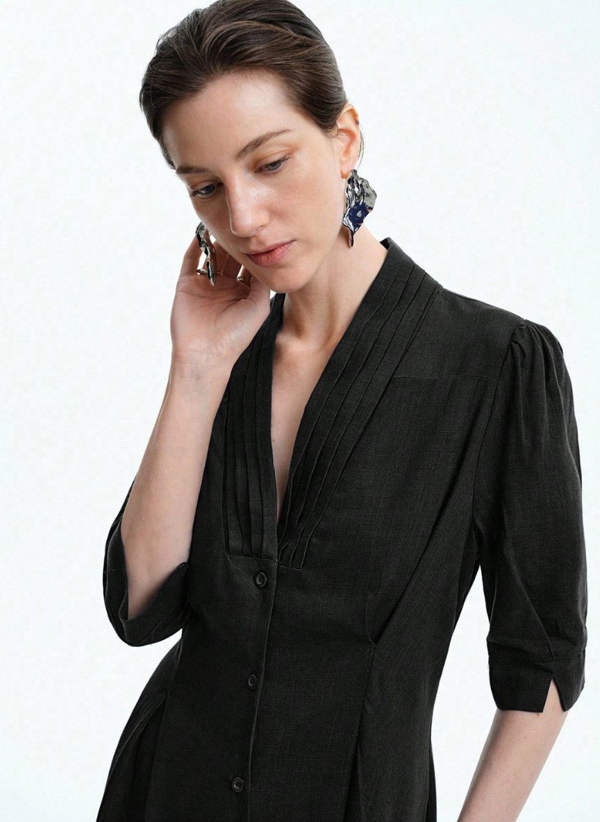 High-Waisted Dress With Flared Sleeves - Linheir