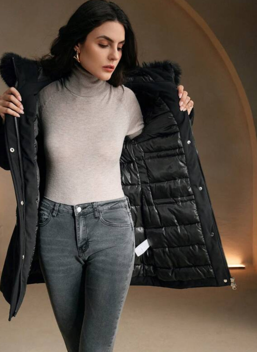 Women's Padded Jacket with Zipper and Hood – Linheir