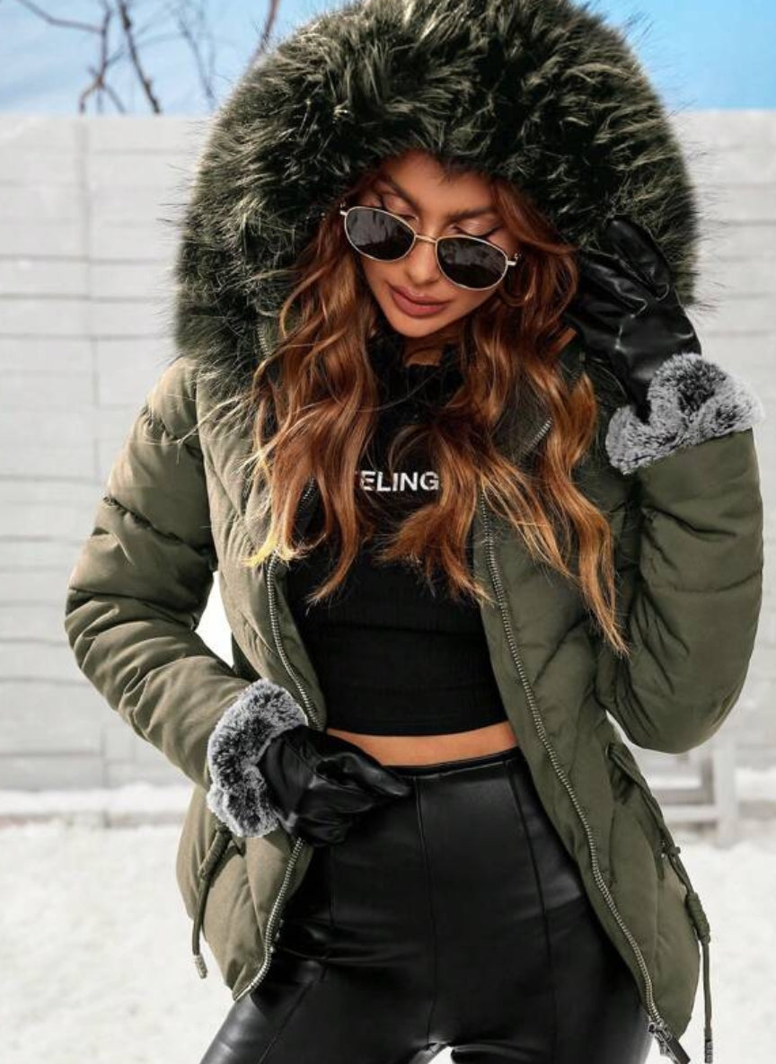 Women's Quilted Jacket with Zipper and Padded Hood – Linheir