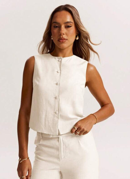 Women’s Minimalist Sleeveless Linen Blouse – Linheir