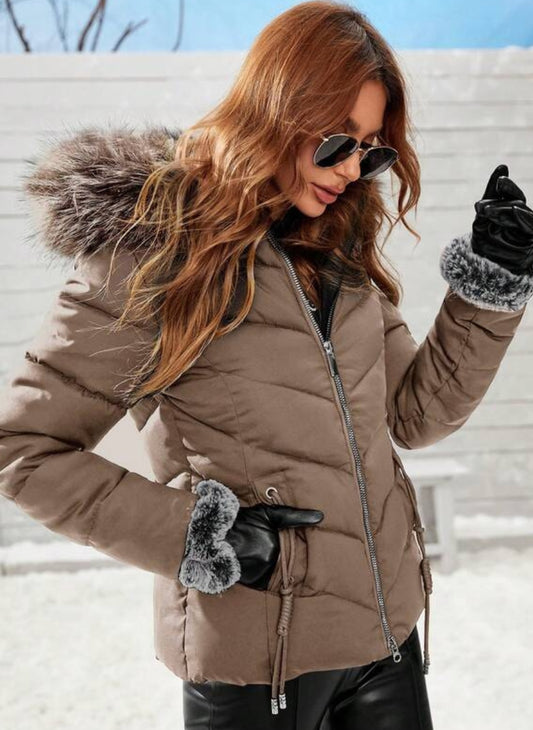 Women's Quilted Jacket with Zipper and Padded Hood – Linheir