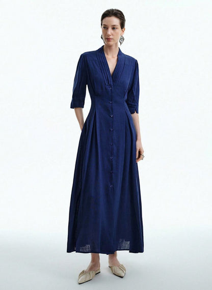 High-Waisted Dress With Flared Sleeves - Linheir