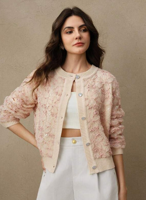 Elegant women's cardigan with floral embroidery – Linheir