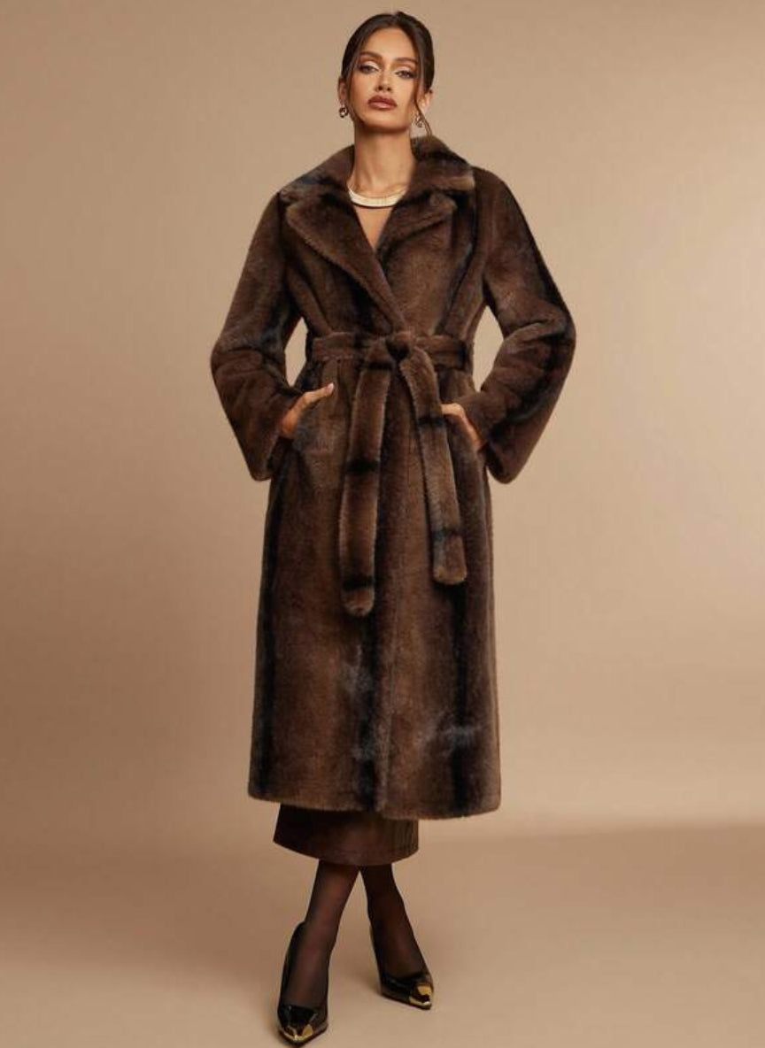 Trench Coat Long Womens Fluffy Fur Faux – Linheir