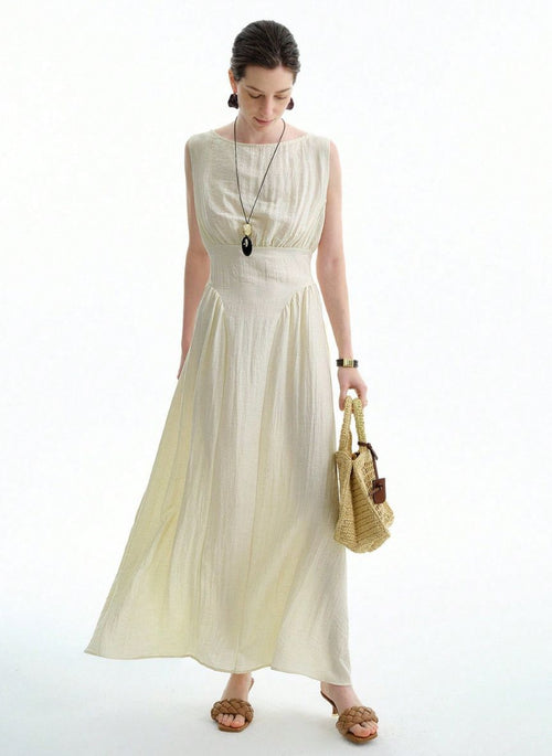 Maxi Dress with Mandarin Collar - Linen