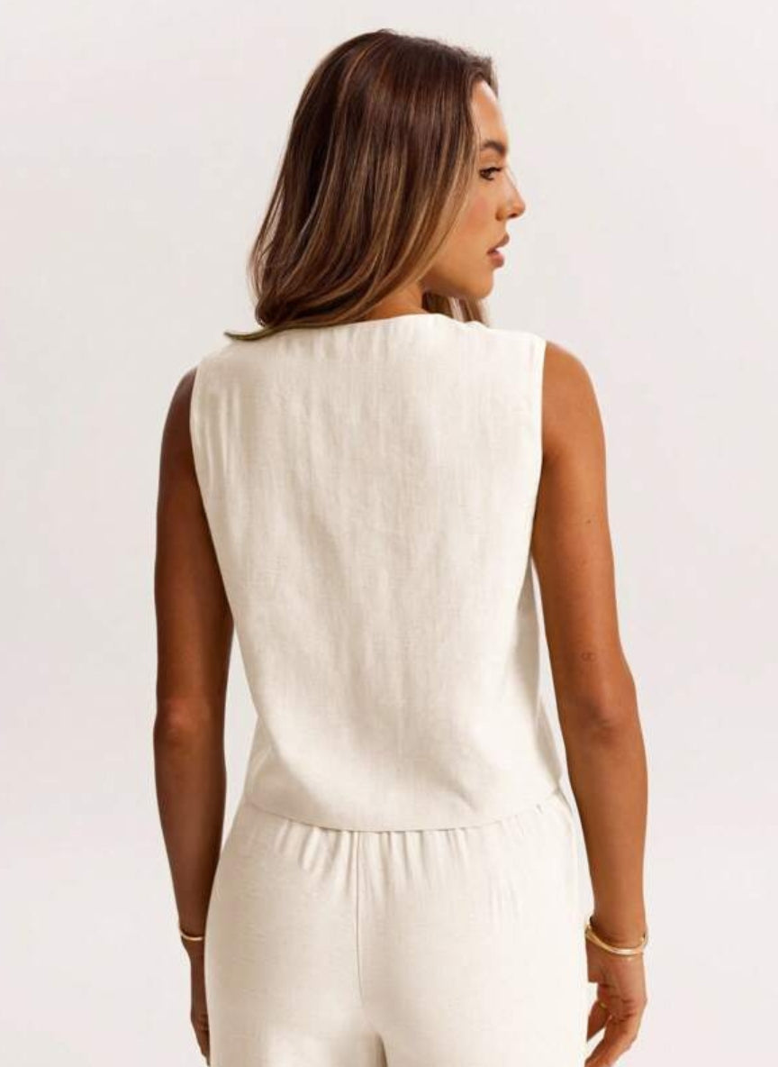 Women’s Minimalist Sleeveless Linen Blouse – Linheir