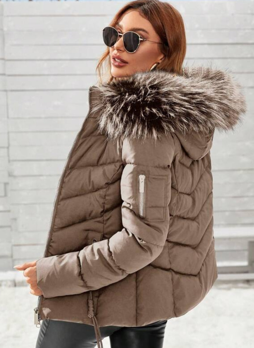Women's Quilted Jacket with Zipper and Padded Hood – Linheir