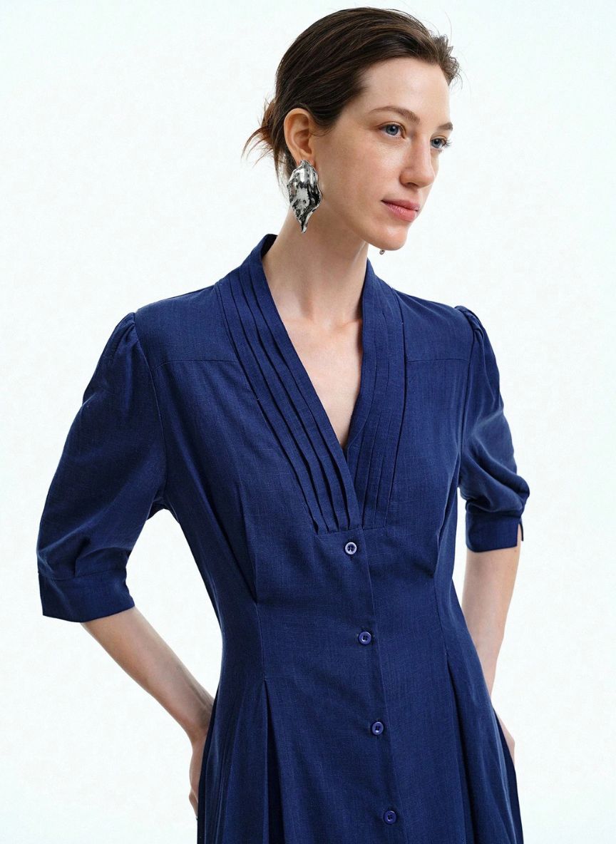 High-Waisted Dress With Flared Sleeves - Linheir