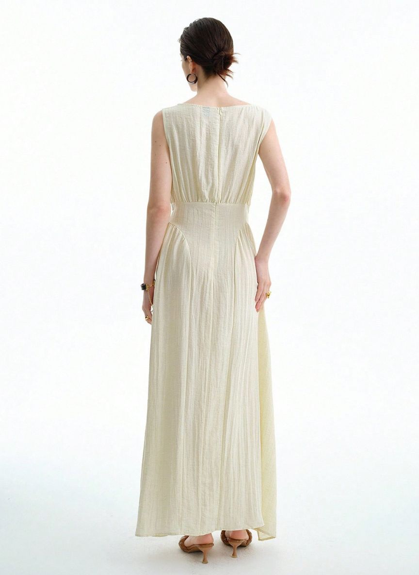 Maxi Dress with Mandarin Collar - Linen