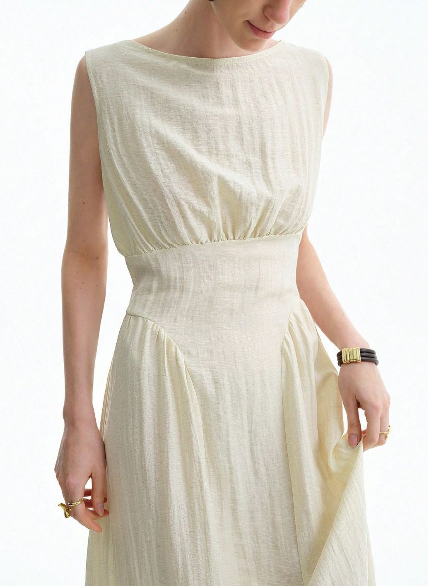 Maxi Dress with Mandarin Collar - Linen