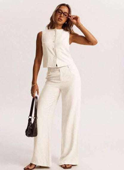 Women’s Minimalist Sleeveless Linen Blouse – Linheir