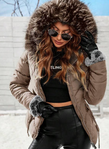 Women's Quilted Jacket with Zipper and Padded Hood – Linheir