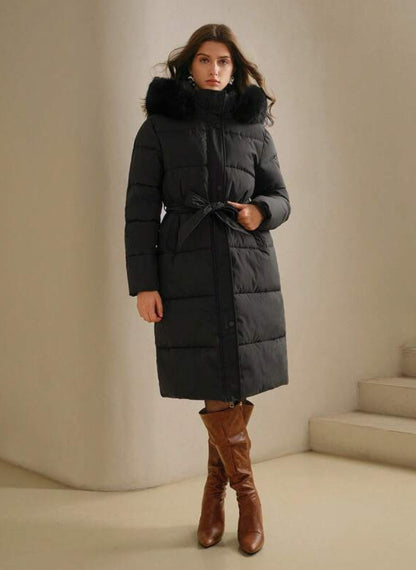 Women's Quilted Coat with Hood and Faux Fur – Linheir