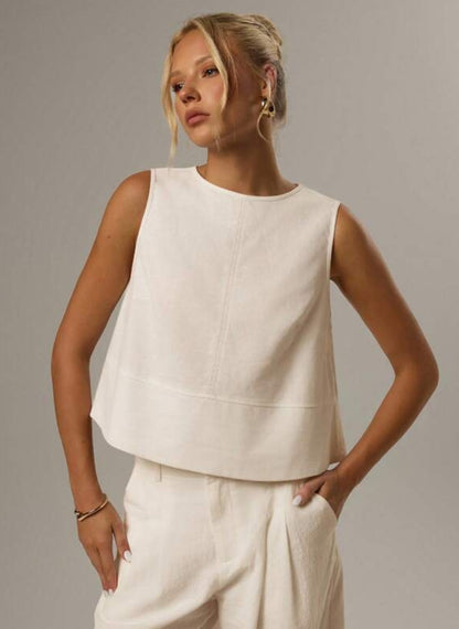 Women’s Casual Cropped Sleeveless T-shirt – Linheir
