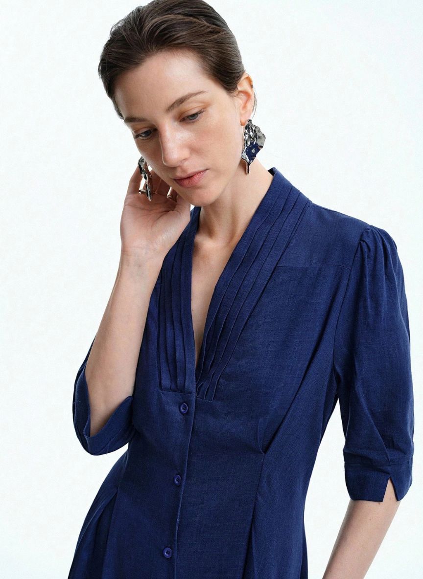 High-Waisted Dress With Flared Sleeves - Linheir