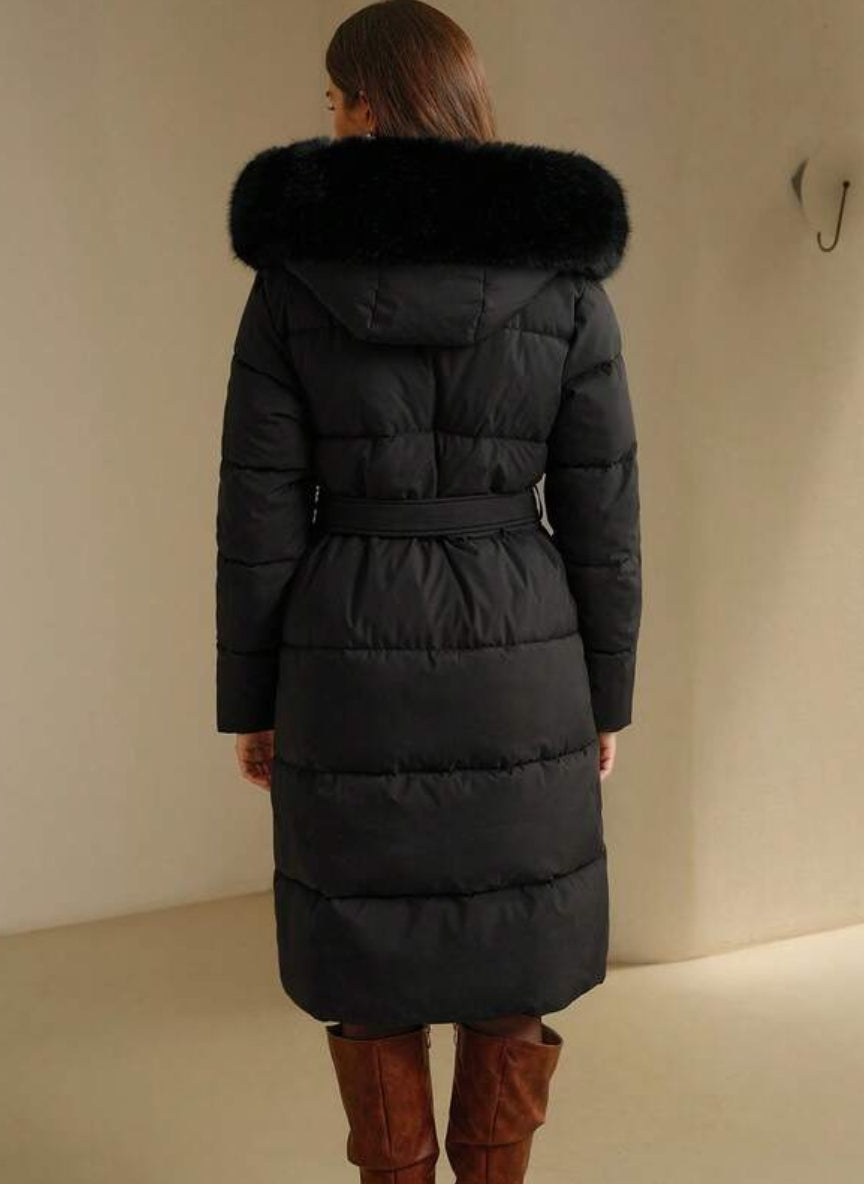 Women's Quilted Coat with Hood and Faux Fur – Linheir