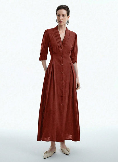 High-Waisted Dress With Flared Sleeves - Linheir