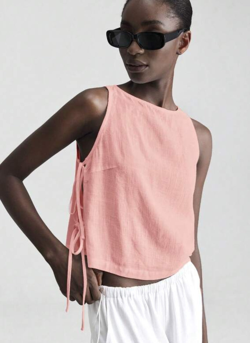 Women’s Sleeveless T-Shirt with Side Tie – Linheir