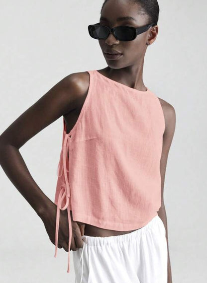 Women’s Sleeveless T-Shirt with Side Tie – Linheir