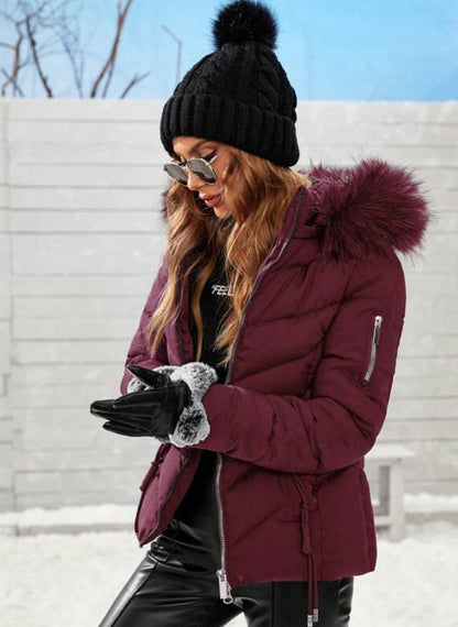 Women's Quilted Jacket with Zipper and Padded Hood – Linheir