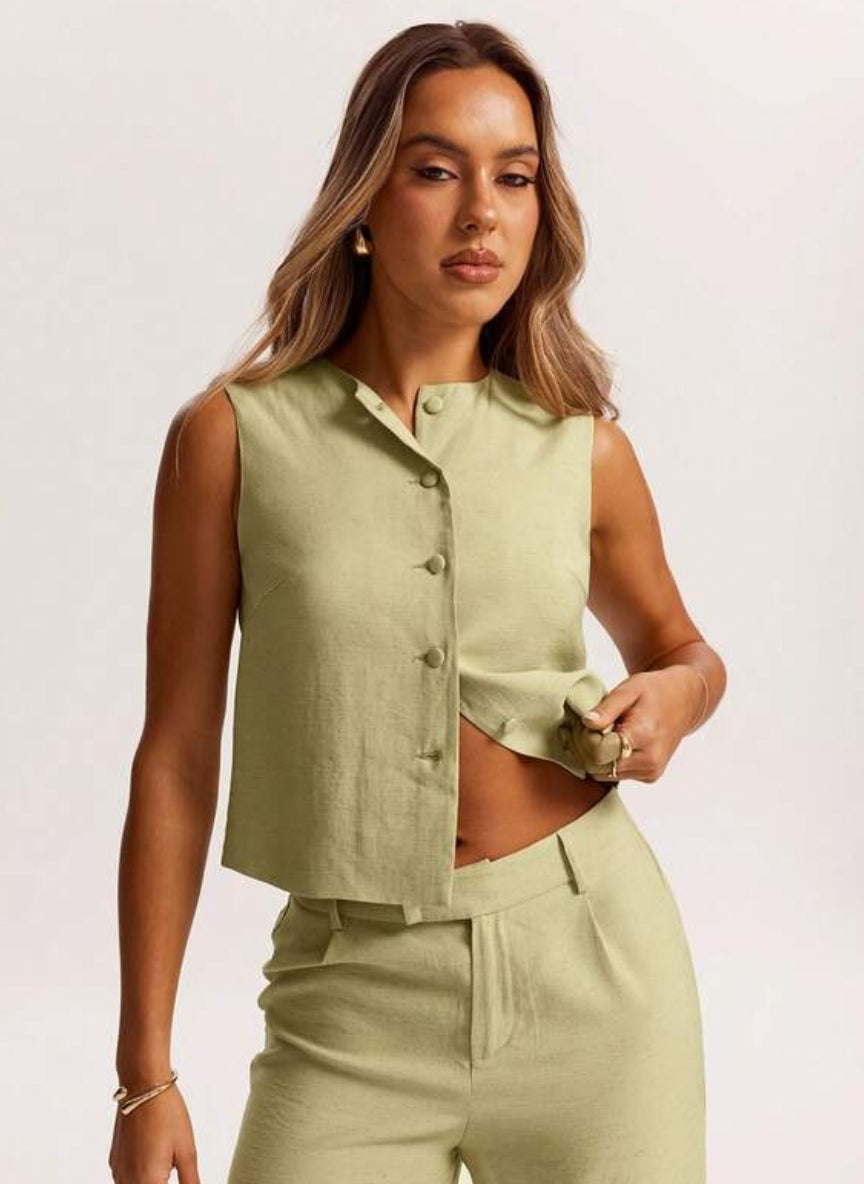 Women’s Minimalist Sleeveless Linen Blouse – Linheir