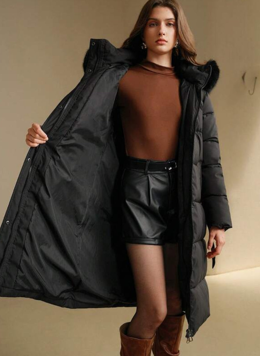 Women's Quilted Coat with Hood and Faux Fur – Linheir