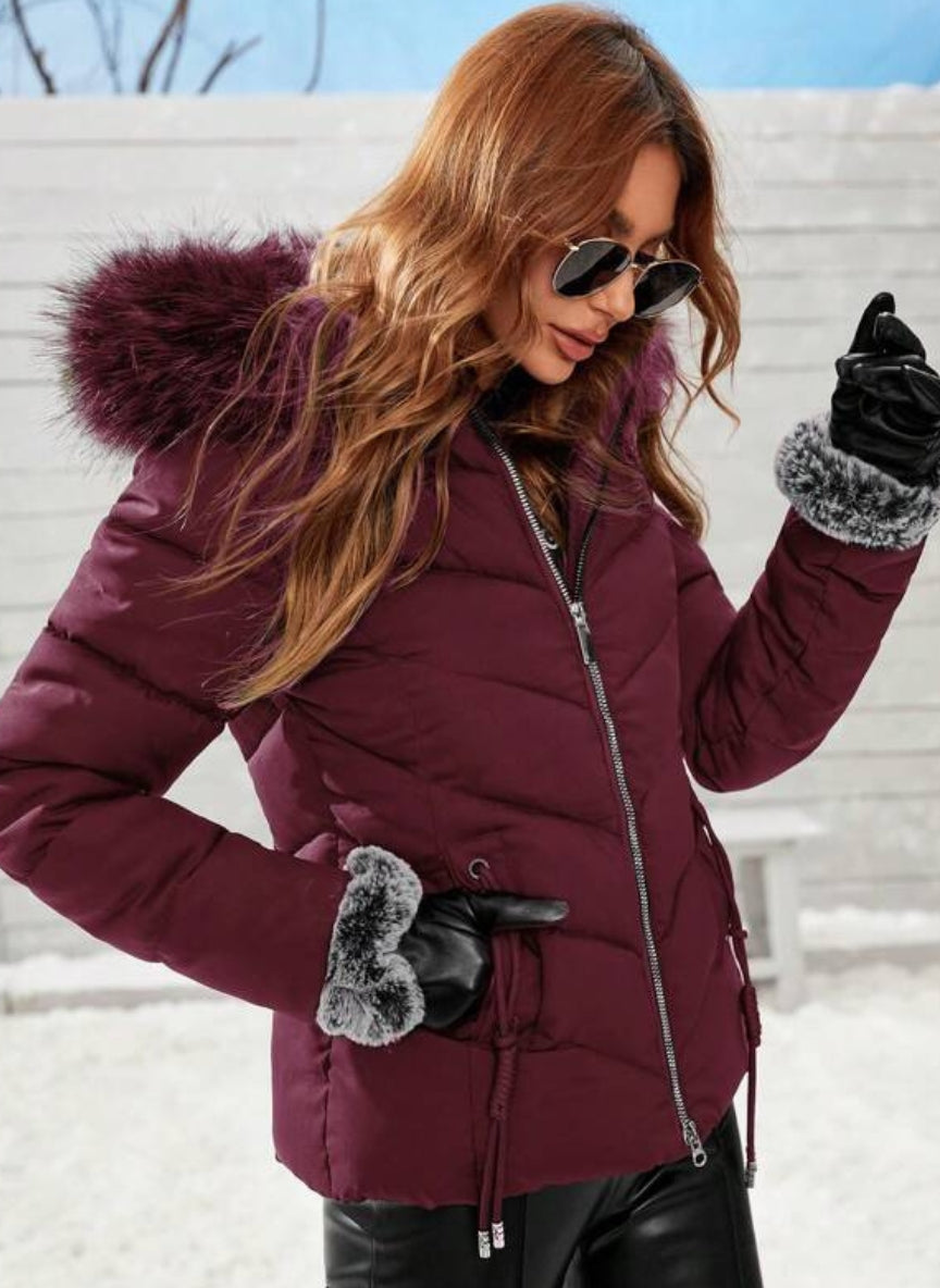 Women's Quilted Jacket with Zipper and Padded Hood – Linheir