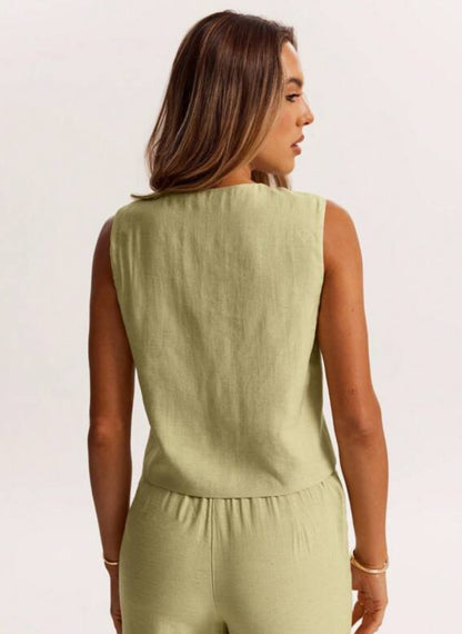 Women’s Minimalist Sleeveless Linen Blouse – Linheir