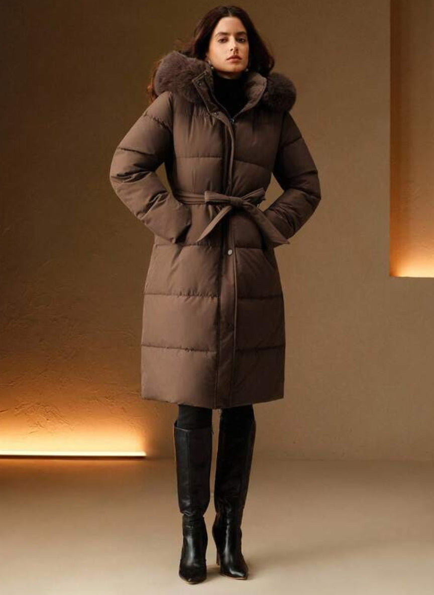 Women's Quilted Coat with Hood and Faux Fur – Linheir