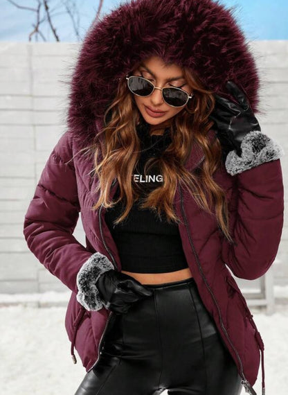 Women's Quilted Jacket with Zipper and Padded Hood – Linheir