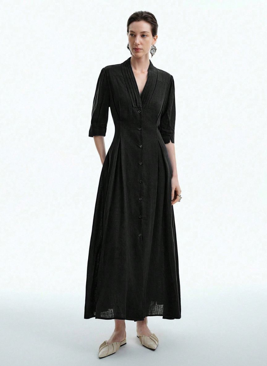 High-Waisted Dress With Flared Sleeves - Linheir