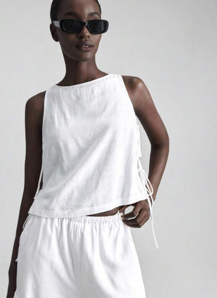 Women’s Sleeveless T-Shirt with Side Tie – Linheir