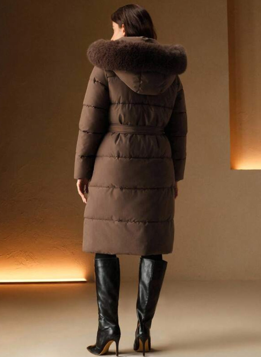 Women's Quilted Coat with Hood and Faux Fur – Linheir