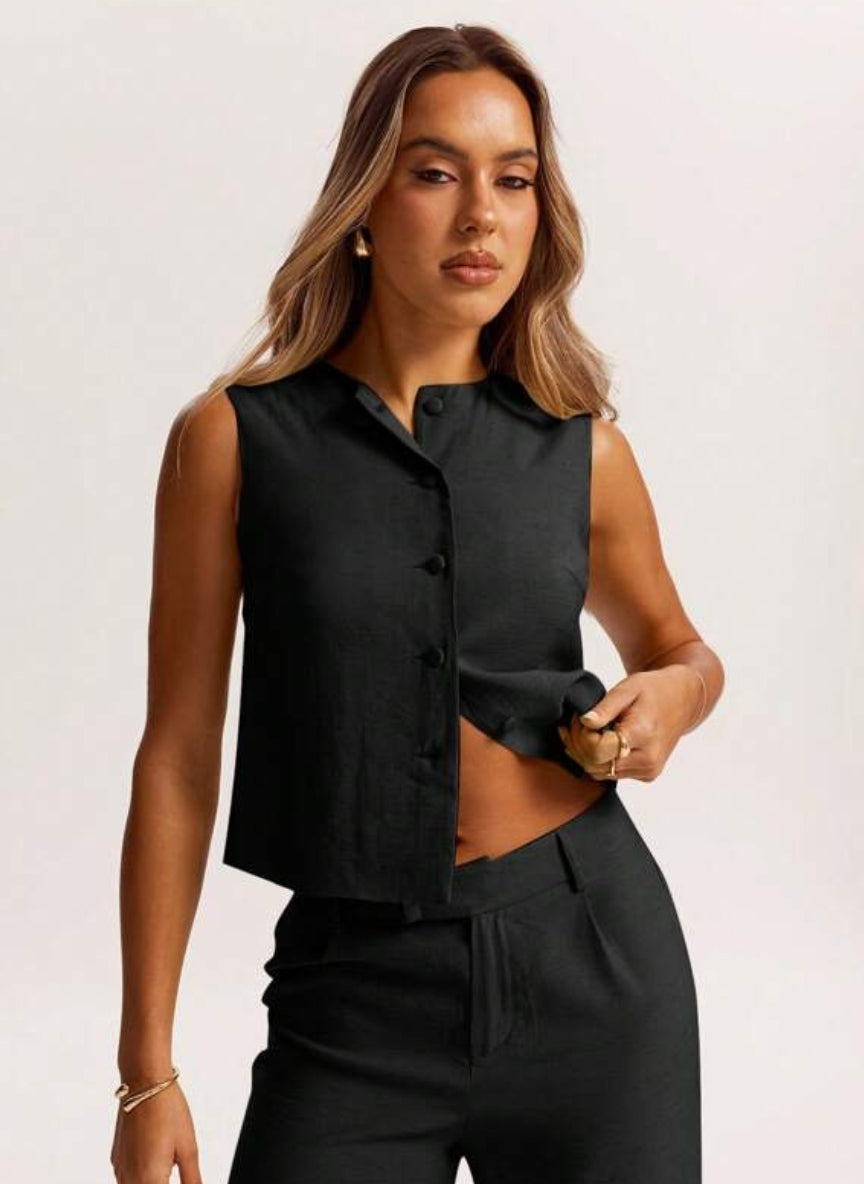 Women’s Minimalist Sleeveless Linen Blouse – Linheir