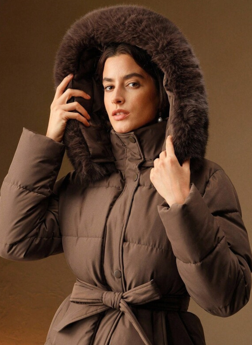 Women's Quilted Coat with Hood and Faux Fur – Linheir