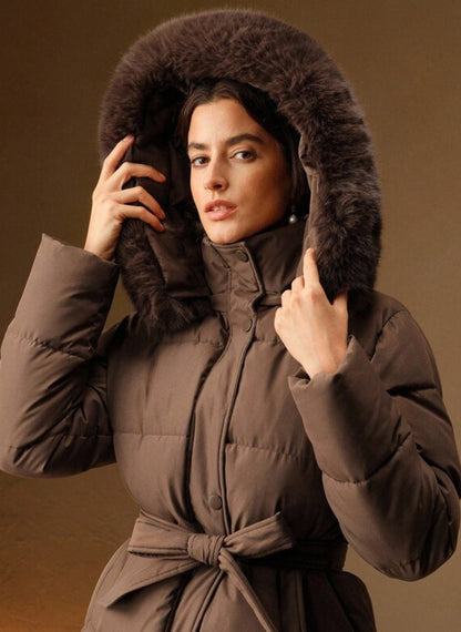 Women's Quilted Coat with Hood and Faux Fur – Linheir