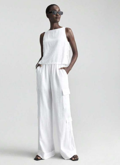 Women’s Sleeveless T-Shirt with Side Tie – Linheir