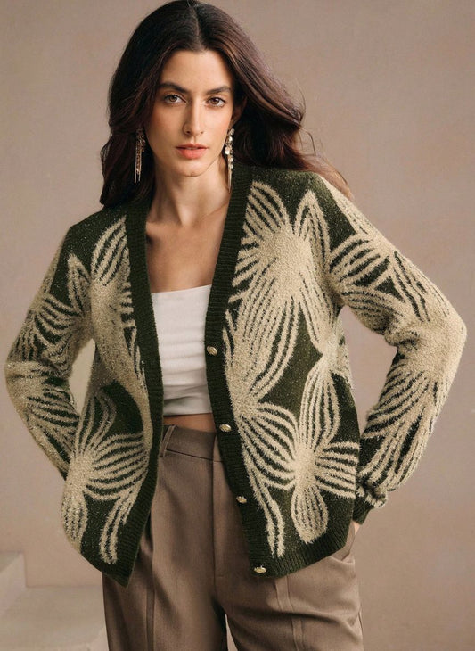 Brilliant Elegance Jacquard Cardigan - Linheir