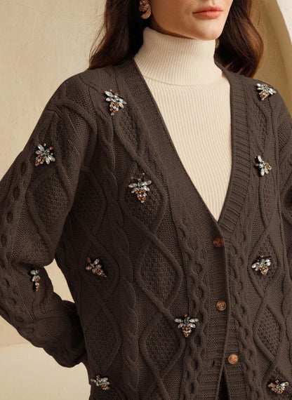 Elegant Women's Cardigan with Bee Design – Linheir