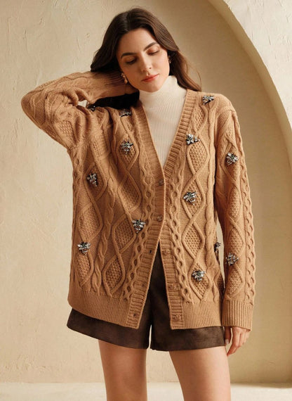Elegant Women's Cardigan with Bee Design – Linheir