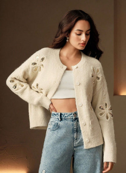 Embroidered Sequin Knit Cardigan – Linheir