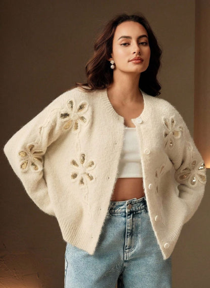 Embroidered Sequin Knit Cardigan – Linheir