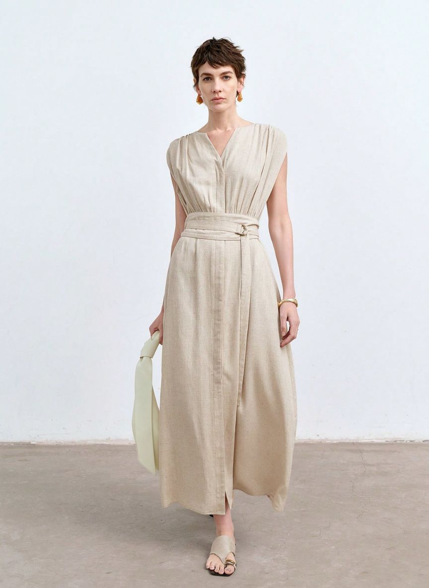 Casual V-neck Maxi Dress - Linheir