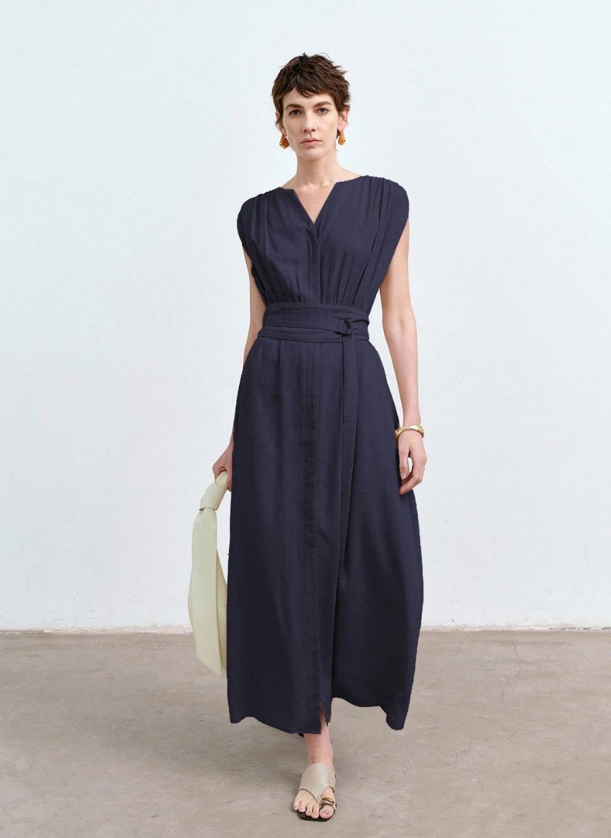 Casual V-neck Maxi Dress - Linheir