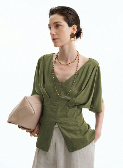 Raglan Sleeve T-Shirt Gathered Sleeves - Linheir