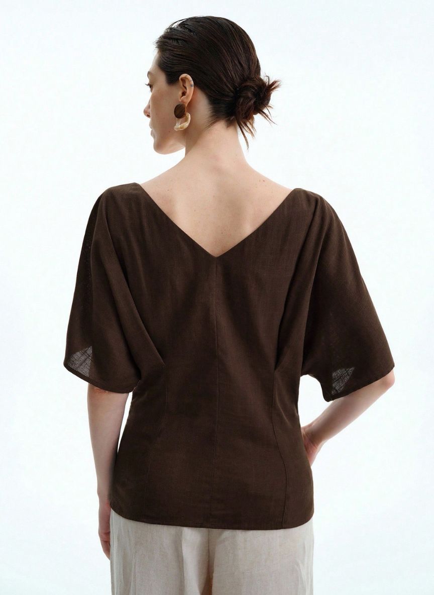 Raglan Sleeve T-Shirt Gathered Sleeves - Linheir