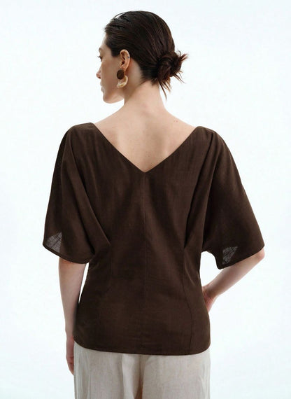 Raglan Sleeve T-Shirt Gathered Sleeves - Linheir