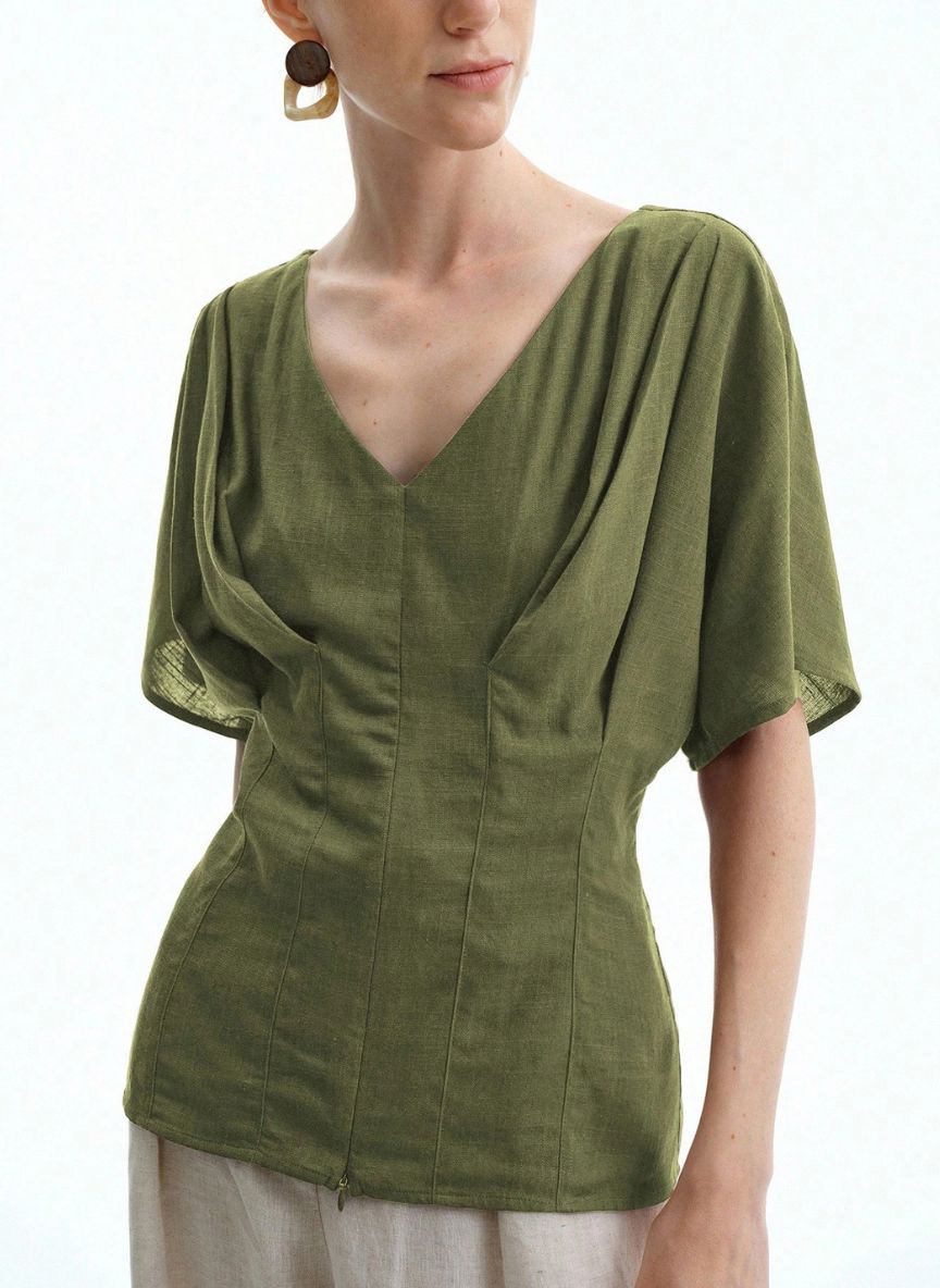 Raglan Sleeve T-Shirt Gathered Sleeves - Linheir